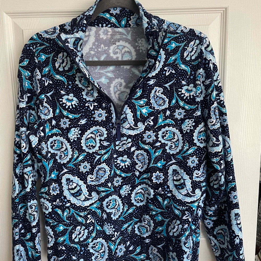 Vera Bradley Quarter Zip Pullover Blue Paisley Medium